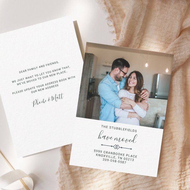 Budget Wir haben das Foto der Familie modernisiert Mitteilungskarte (We've Moved Family Photo Modern Moving Announcement)