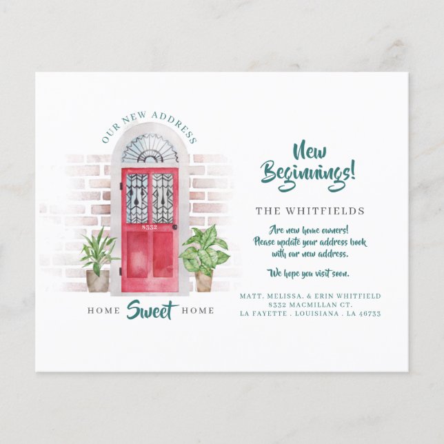 Budget Wir haben neue Adresse Red Watercolor Door  (Vorderseite)