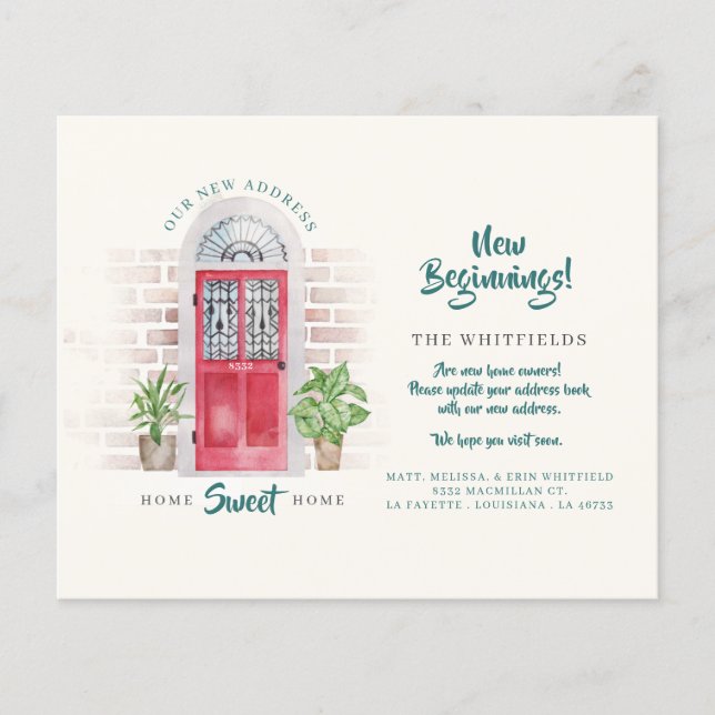 Budget Wir haben neue Adresse Red Watercolor Door  (Vorderseite)