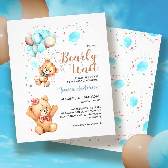 Budget Wir können frühzeitig abwarten Baby Dusche  Flyer (Budget We Can Bearly Wait Baby Shower Invitation Flyer
)