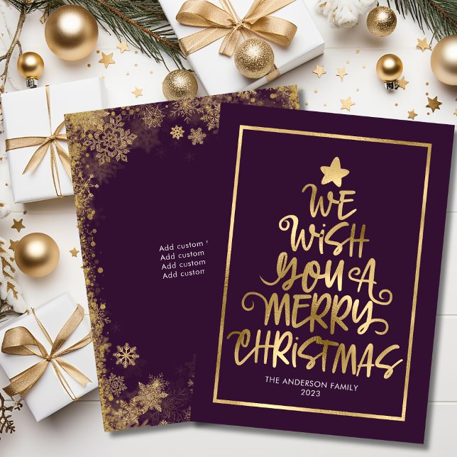 Budget Wir wünschen Ihnen ein frohes Weihnachtsfes Mitteilungskarte (Budget We Wish You A Merry Christmas Purple Fun Note Card)