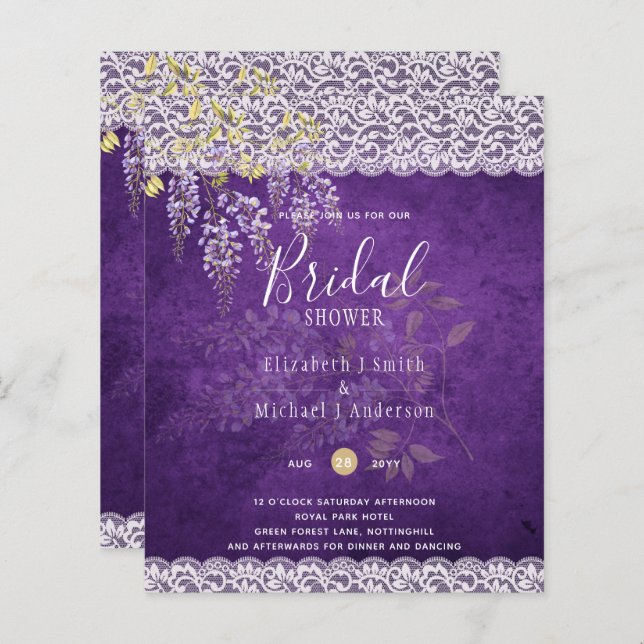 BUDGET Wisteria Floral Lace BRAUTPARTY INVITE (Vorne/Hinten)