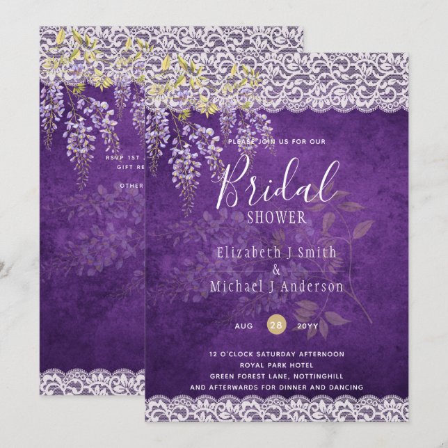 BUDGET Wisteria Floral Lace BRAUTPARTY INVITE Einladung (Vorne/Hinten)