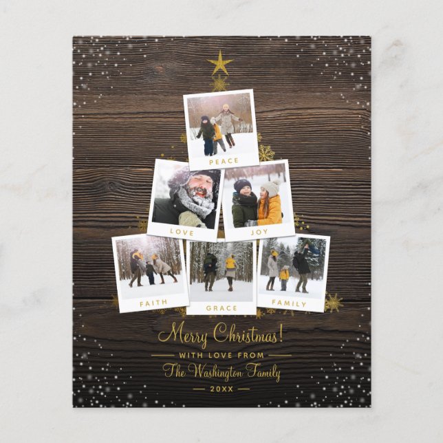 Budget Wood & Gold Weihnachten Custom Foto Collage (Vorderseite)