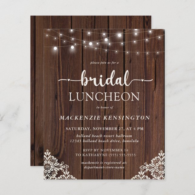 Budget Wood Lights Bridal Dusche Einladung (Vorne/Hinten)