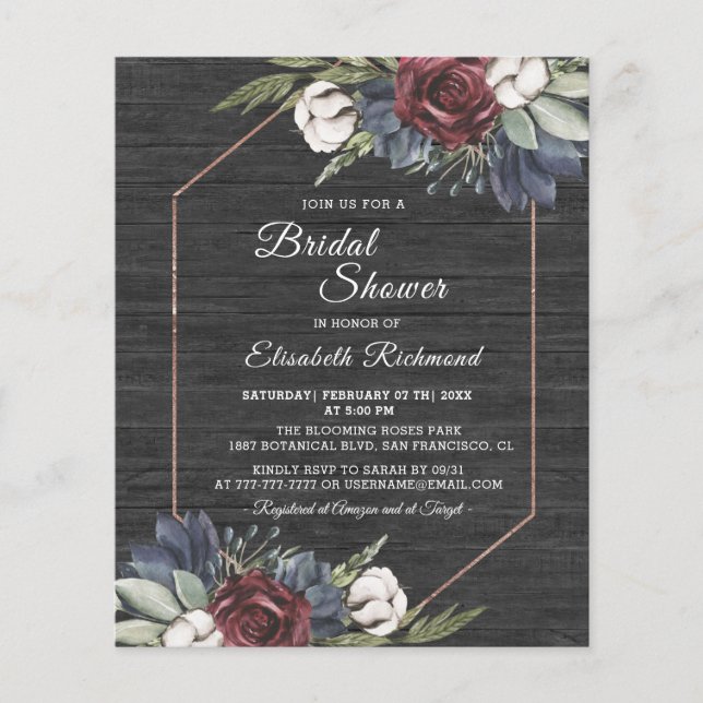 Budget Wooden Blue Floral Brautparty Flyer (Vorderseite)