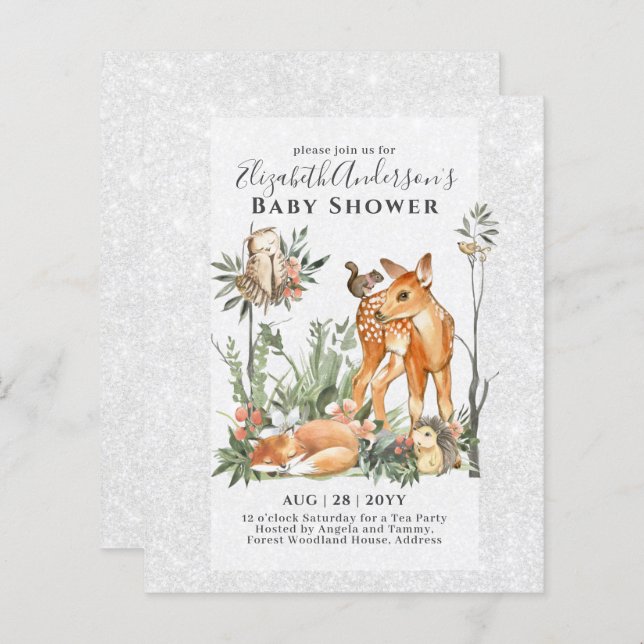 BUDGET Woodland Animals Baby Boy Girl Shower INVs (Vorne/Hinten)