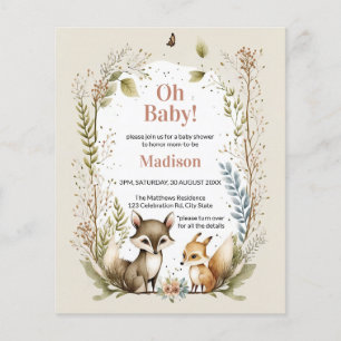 Budget Woodland Animals Girl Baby Shower Einladung