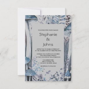 Budget Woodland Pilze Gray Blue Rustic Wedding Einladung