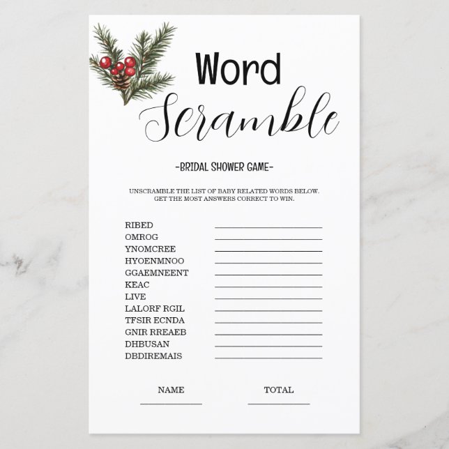 Budget Word Scrumble Brautparty Game (Vorderseite)