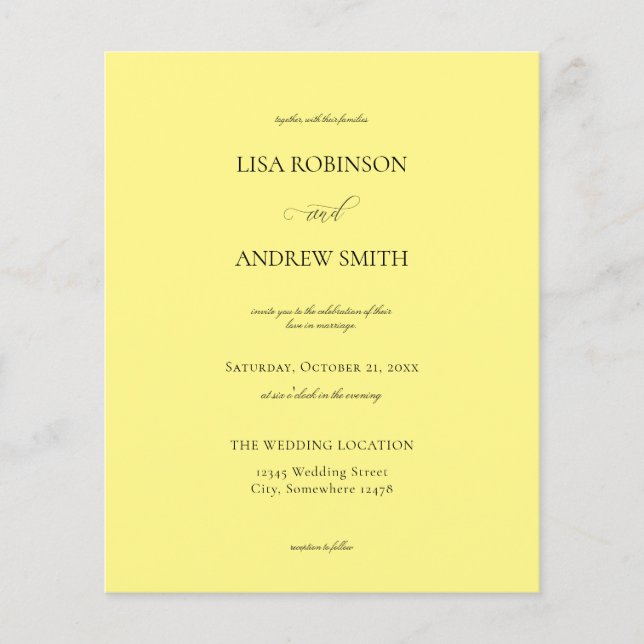 Budget Yellow Calligraphy Wedding Flyer (Vorne)