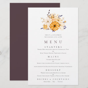 Budget Yellow Florals Foliage Wedage Menu