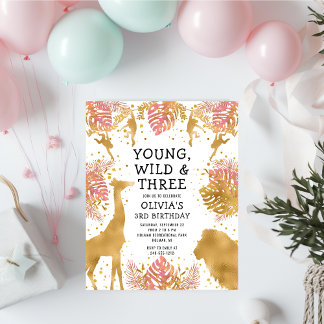 Budget Young Wild Three Pink 3. Geburtstag Einladu