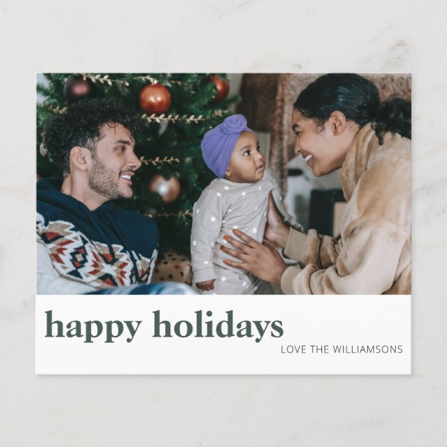 Budget Zwei Foto Minimal Green Happy Holidays Card (Vorderseite)