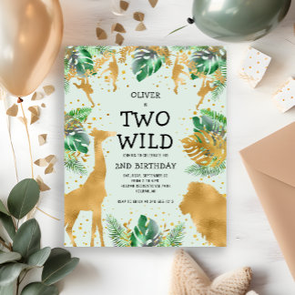 Budget Zwei Wild Green Gold 2. Geburtstag Einladun