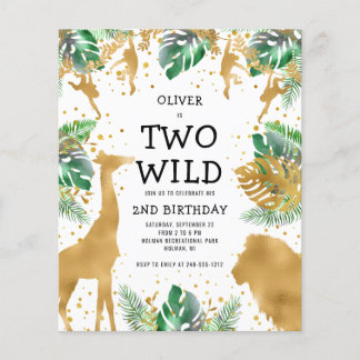 Budget Zwei Wild Green Gold 2. Geburtstag Einladun