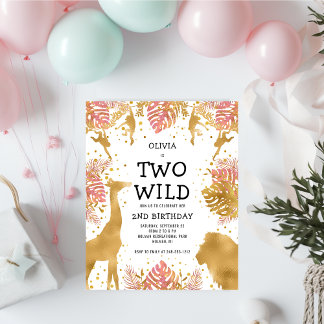 Budget Zwei wilde Pink Girls 2. Geburtstag Einladu