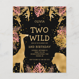 Budget Zwei wilde rosa Schwarz 2. Geburtstag Einla