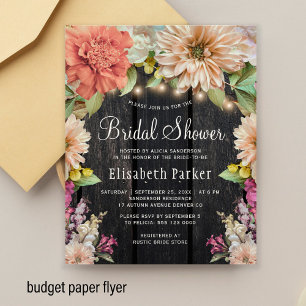 Budgetäre rustikale Blumen-Holz-Hochzeitsduscheinl Flyer