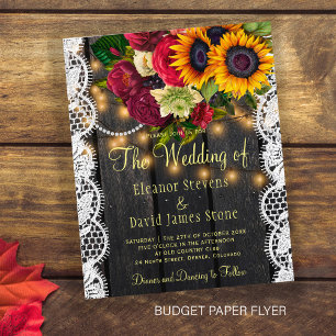 Budgetäre rustikale Sonnenblumen-Rosen-Hochzeitsei Flyer