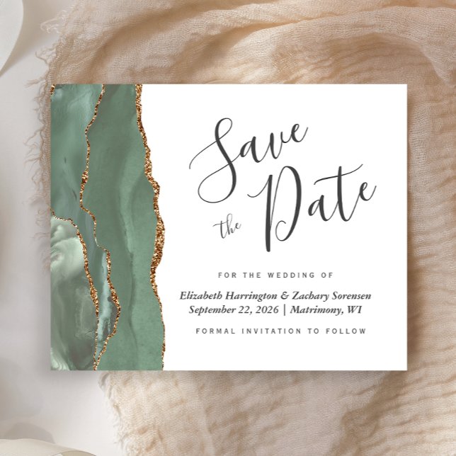 Budgetäre Sage Green Gold Agate Save the Date (Von Creator hochgeladen)