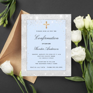 Budgetbestätigung Silber Blau Glitter Jungen Kreuz