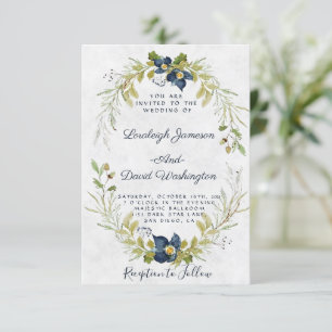 Budgetblaue Blumenrahmeneinladung zur Hochzeit Einladung
