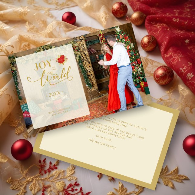Budgetfreude am Word Transparent Overlay-Foto (Inexpensive Cheap Elegant Photo Whimsical Joy to the World Quote Holiday Card with Envelope. )