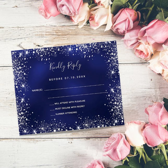Budgetheitenhochzeit auf blauem Glitzer RSVP (Von Creator hochgeladen)