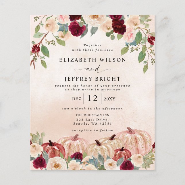 Budgethilfen Länder Hochzeit im Herbst Einladungen (Vorderseite)