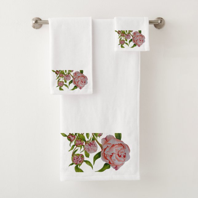 Budgetierung von Peonys auf einem Handtuchhandtuch Badhandtuch Set (Insitu)