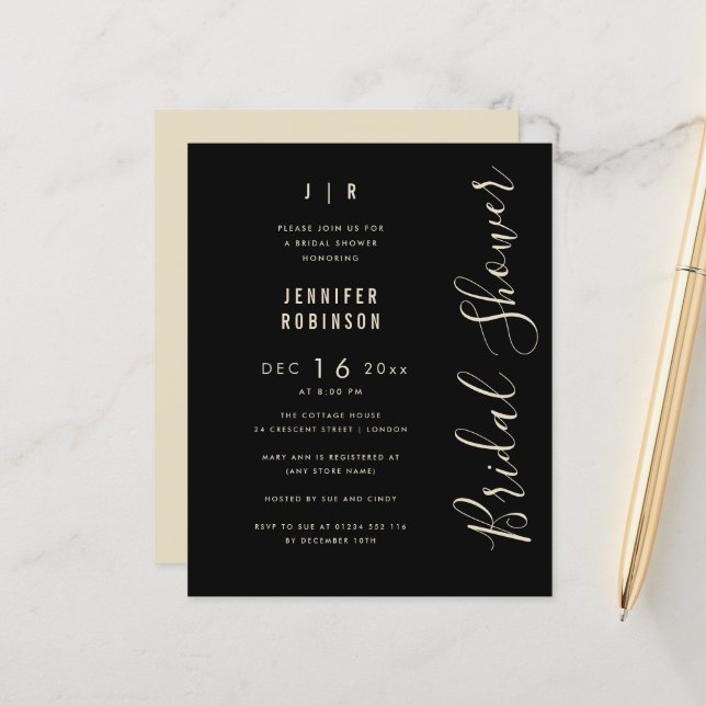 Budgetskript Modernes Brautparty Schwarz (Vorderseite/Rückseite Beispiel)