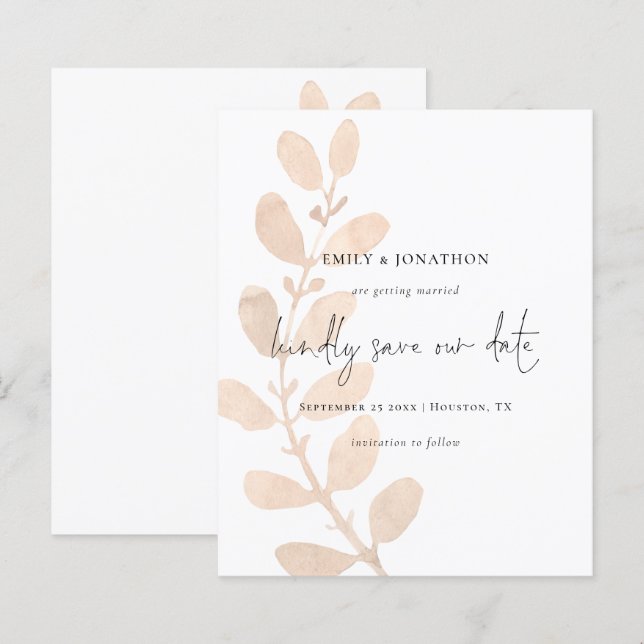 Budgetskript Peach Tinted Foliage Save the Date (Vorne/Hinten)