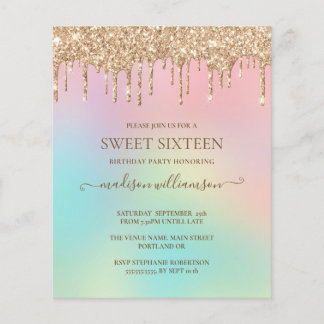 Budgettropfen Gold Glitzer & Regenbogen Sweet 16