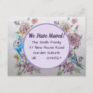 Budgie Blume neue Adresse Postkarte, wir bewegen u Postkarte