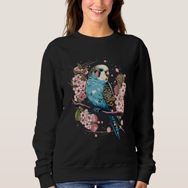 Budgie Budgerigar Bird Japanese Cherry Sakura Flow Sweatshirt (Vorderseite)