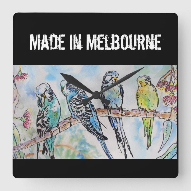 Budgie Budgerigar Bird Made In Melbourne Birds Quadratische Wanduhr (Vorderseite)