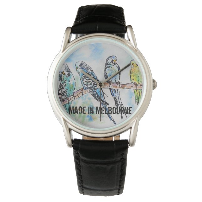Budgie Budgerigar Bird Made In Melbourne Mens Armbanduhr (Vorderseite)