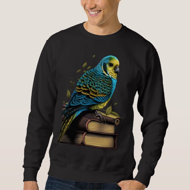 Budgie Budgerigar Book Parakeet Bird Bookworm Read Sweatshirt (Vorderseite)
