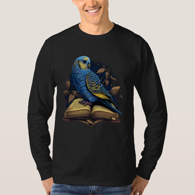 Budgie Budgerigar Book Parakeet Bird Bookworm Read T-Shirt (Vorderseite)