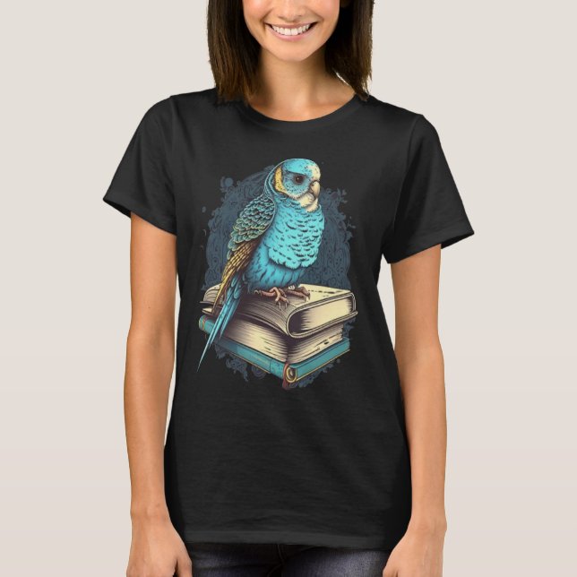 Budgie Budgerigar Book Parakeet Bird Bookworm Read T-Shirt (Vorderseite)