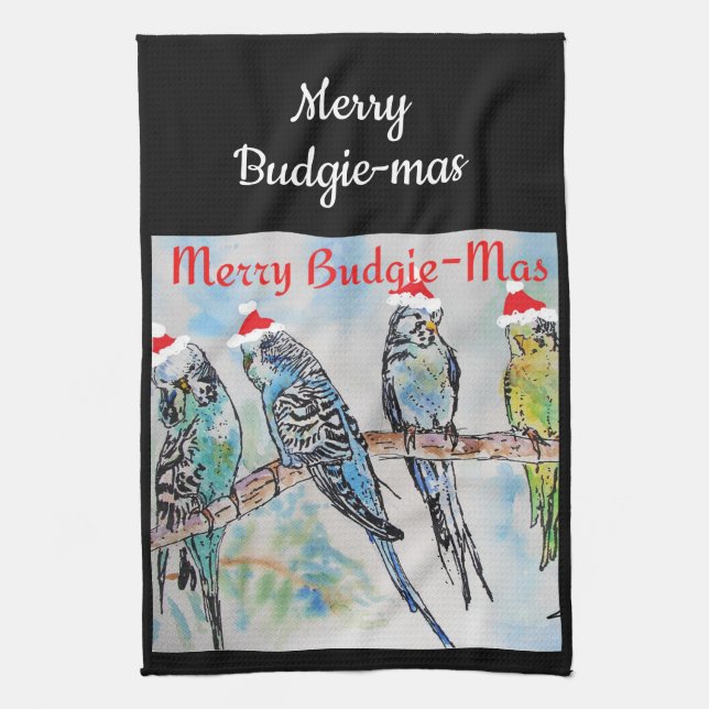 Budgie Budgerigar Christmas Merry Budgie-mas Geschirrtuch (Vertikal)