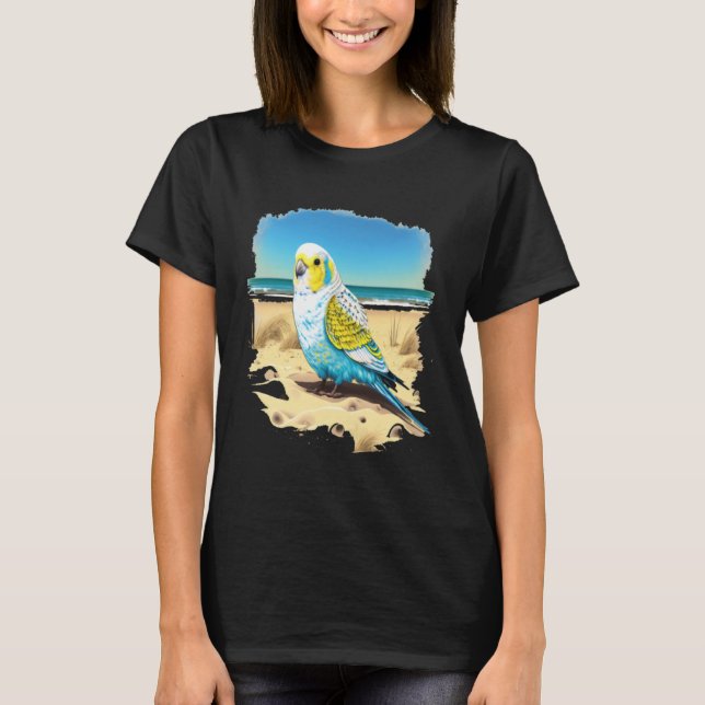 Budgie Budgerigar Parakeet Bird Ocean Beach Summer T-Shirt (Vorderseite)