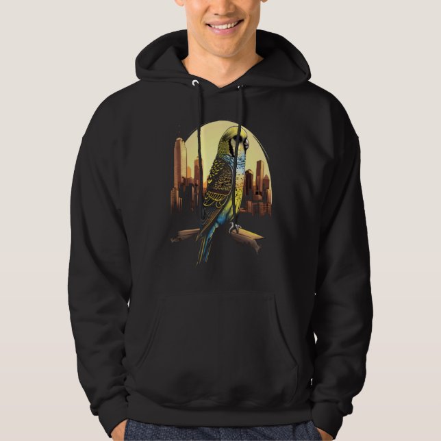 Budgie Budgerigar Parakeet City Skyline Parrot Bir Hoodie (Vorderseite)