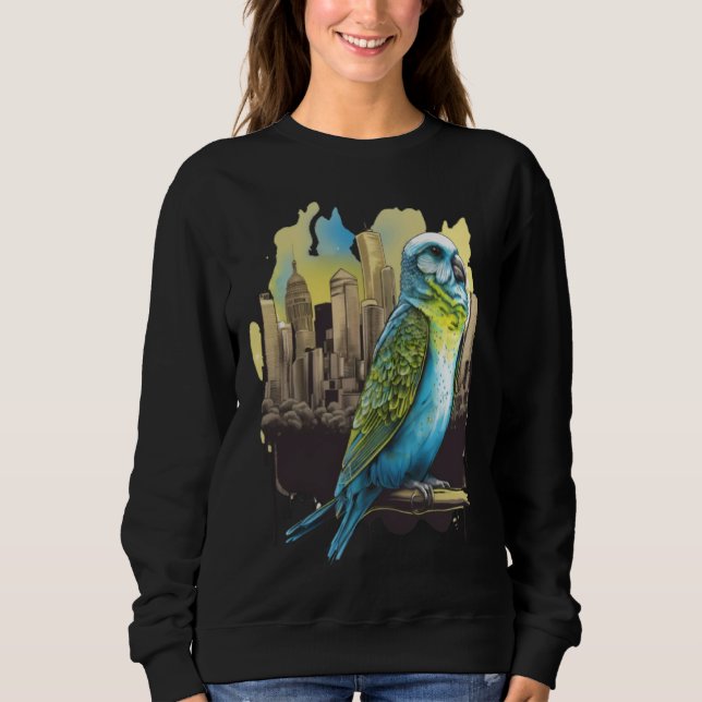 Budgie Budgerigar Parakeet City Skyline Parrot Bir Sweatshirt (Vorderseite)
