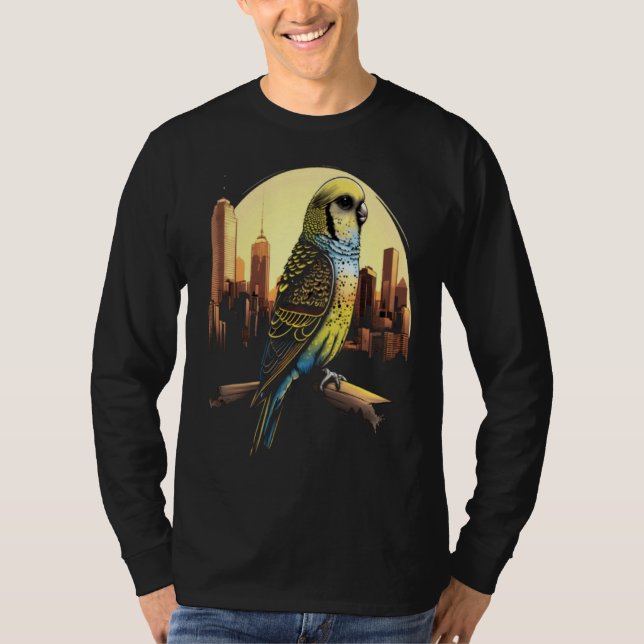 Budgie Budgerigar Parakeet City Skyline Parrot Bir T-Shirt (Vorderseite)