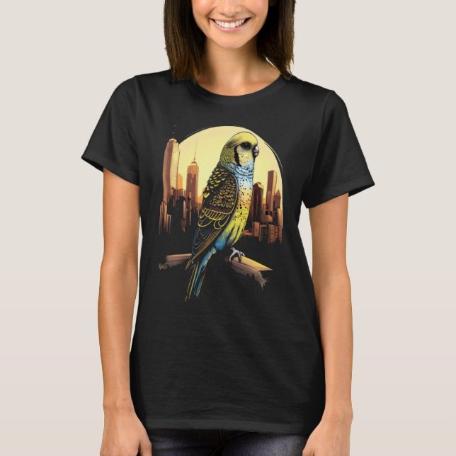 Budgie Budgerigar Parakeet City Skyline Parrot Bir T-Shirt (Vorderseite)