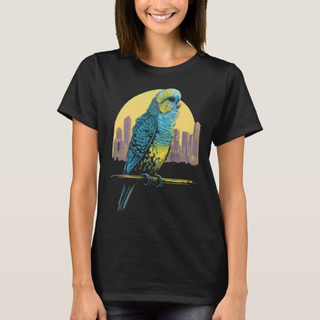 Budgie Budgerigar Parakeet City Skyline Parrot Bir T-Shirt (Vorderseite)