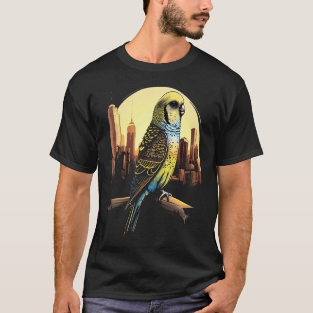 Budgie Budgerigar Parakeet City Skyline Parrot Bir T-Shirt (Vorderseite)