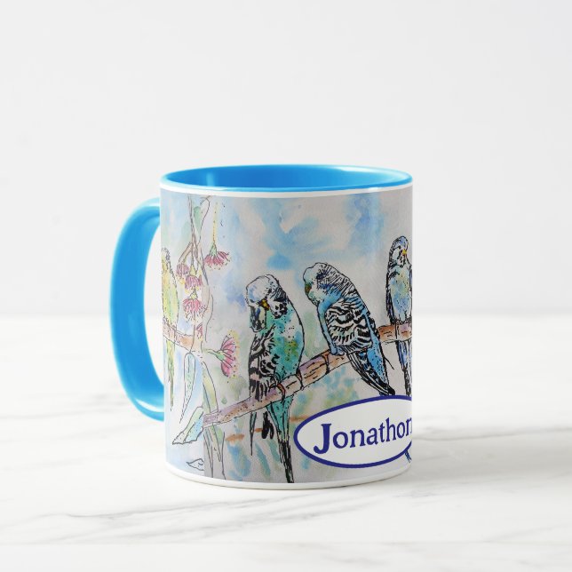 Budgie Budgies Bird Watercolor Mainting Bird Mens Tasse (Vorderseite Links)